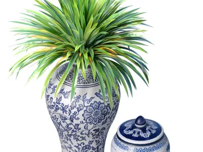 Decorative set with vases Indoor plant 3D model