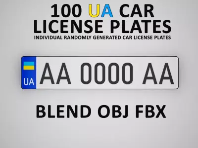100 car license plate UA Low-poly 3D model