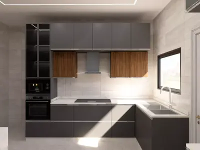 Contemporary Kitchen with corner bar 3D Model scene Low-poly 3D model