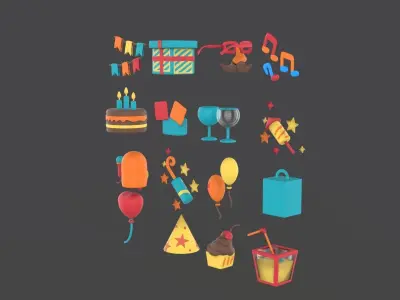 Cartoon Party Icons Pack v001 Low-poly 3D model