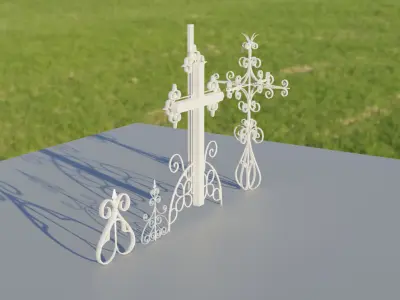 Gothic Ornaments - Crosses and Fence Tops Low-poly 3D model