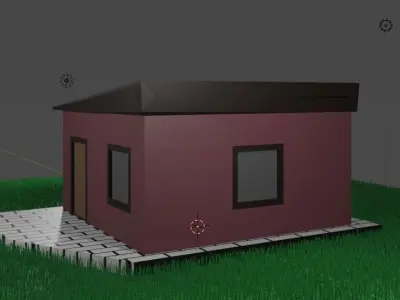 a low poly house with a garden 3D model