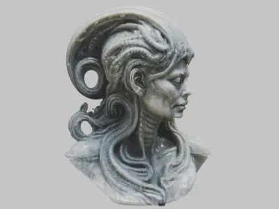 HR Giger Woman Head Bust Marble Sculpture Low-poly 3D model