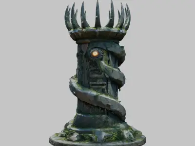 Dark Ancient Sci-Fi column Low-poly 3D model