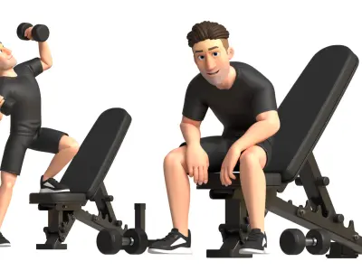 Cartoon Sports Gym Fitness Man Illustrations Style Low-poly 3D model