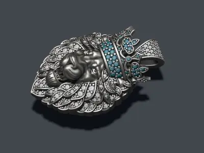 Leon pendant with diamonds and crown 025 3D print model
