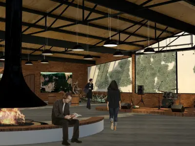 Market interior of restaurant in brick building 3D model