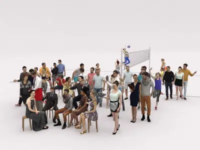 40x Crowds Scanned Sport Summer Cafe Casual Sitting People Low-poly 3D model