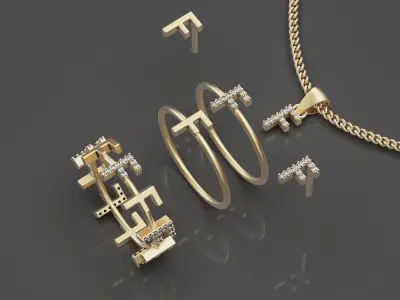 Letter F earring pendant ring    printable jewelry 3D model 3D print model