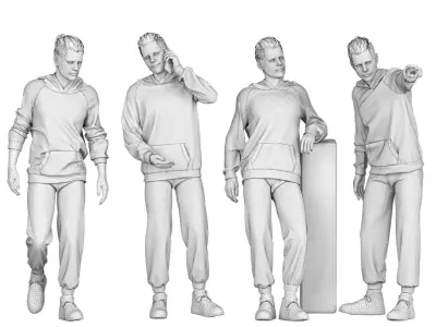 Casual Boy sport wear 04 Poses Low-poly 3D model