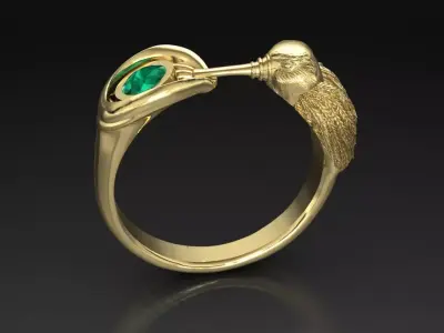 Hummingbird ring with water lily and gemstone 3D model 3D print model