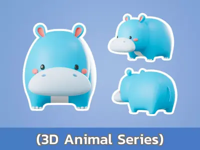 Cartoon cute Hippo 3D model