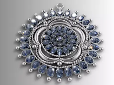 Large Multi-Stone Flower Medallion Pendant 3D print model