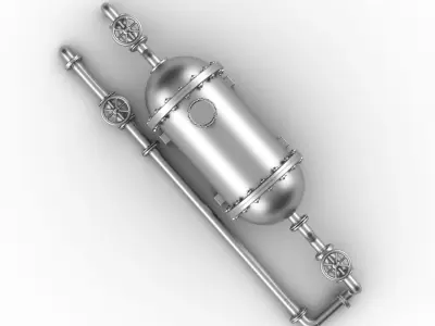 gas storage tank with pipes flanges and valves 3D print model