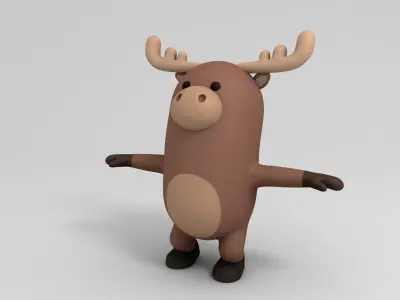 Rigged Cartoon Moose 3D model
