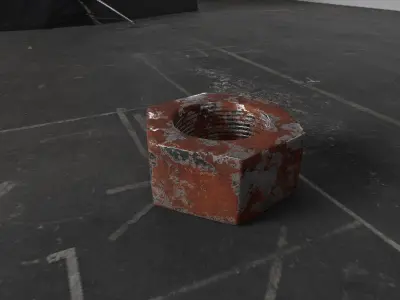 Rusty and clean steel hexagonal nut Low-poly 3D model