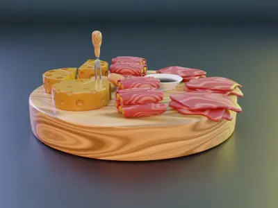 Chesse and meat 3D model Low-poly 3D model