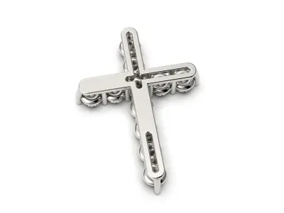 G0499 silver cross pendant with diamonds 3D print model