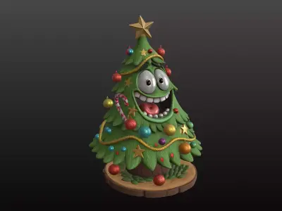 Christmas Tree Cartoon Playful Festive STL Model 3D print model