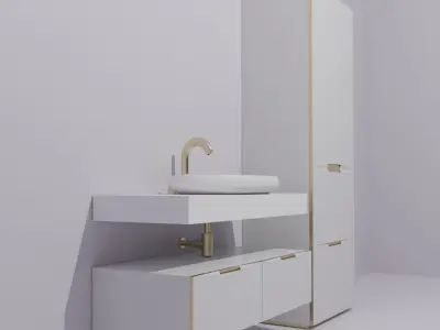 Bathroom cabinets white and gold Free 3D model
