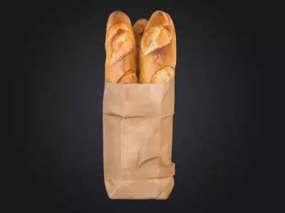 Baguettes in a Paper Bag Low-poly 3D model