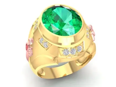 Luxury Green Gemstone and Pink Accent Men Ring 933  3D print model
