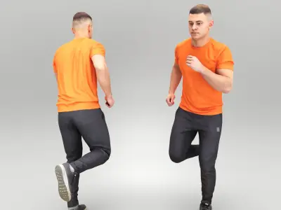 Man in orange t-shirt running 435 Low-poly 3D model