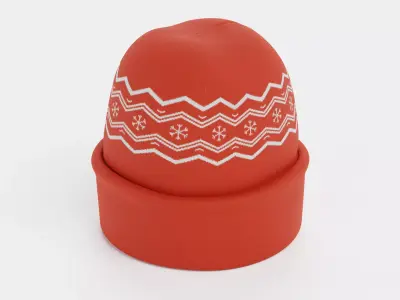 Winter Hat V2 - Red Beanie with Snowflake Pattern 3D model