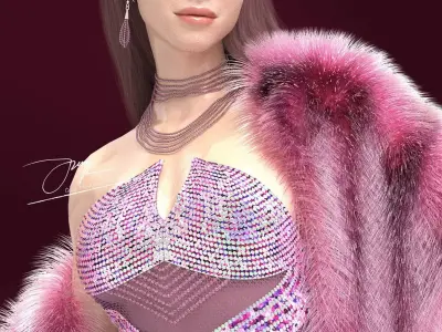 3D model pink twinkle dress with fur 3D model