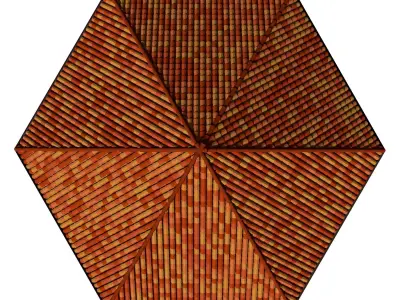 Hexagon roof with clay tile 3D model