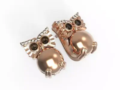 G0147 rose gold owl earrings 3D print model
