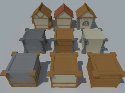Cartoon Low Poly Village  Free low-poly 3D model