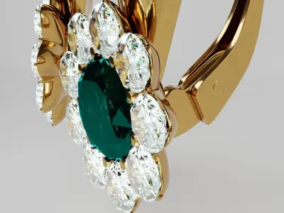 Gold earrings with diamonds 3D model