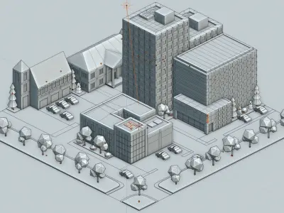 3D Isometric city in Blender Low-poly 3D model