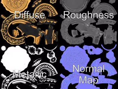 Ornate Gold Door Knob model pack Low-poly 3D model