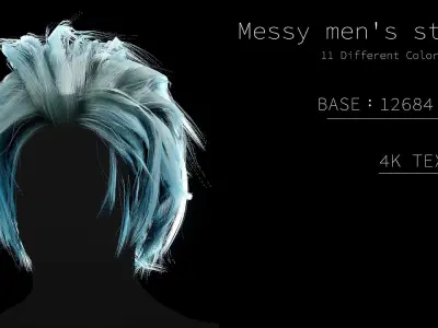 Realtime Hair - Messy men style Low-poly 3D model