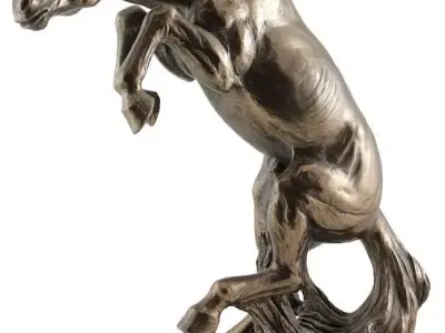 Bronze Horse Statue 3D Reared Stallion Sculpture Motion Low-poly 3D model