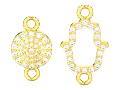 Two diamond necklace pendant hamsa and evil eye 3D print model