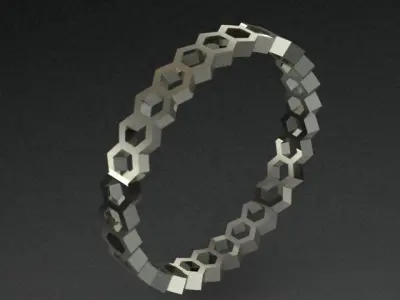 Hexagon Honeycomb Golden Band Ring 3D print model