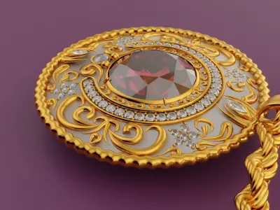 Diamond Pendant with Rope Chain 3D model