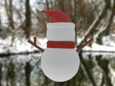 Snowman with Christmas hat Low-poly 3D model
