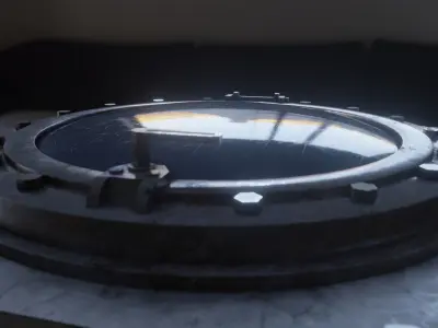 old rusty industrial hatch door with metal and glass Low-poly 3D model