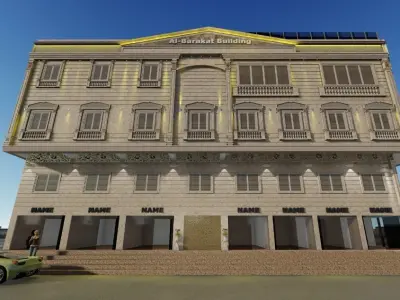 building with car Low-poly 3D model