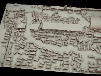 cars wreckage post apo area terrain drone scan Low-poly 3D model