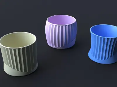 Flower Pot Set 3D Printing Model - Set of 8 pcs 3D print model 3D print model