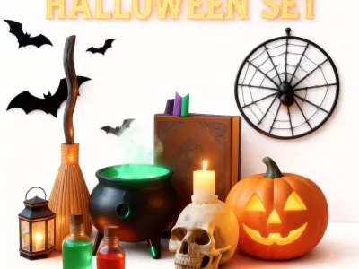 Halloween 3D Props Pack HIGH And Low Poly Low-poly 3D model
