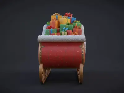 Santa Sleigh 3D Model  Christmas Sleigh with Gifts  Game-Ready 3D model