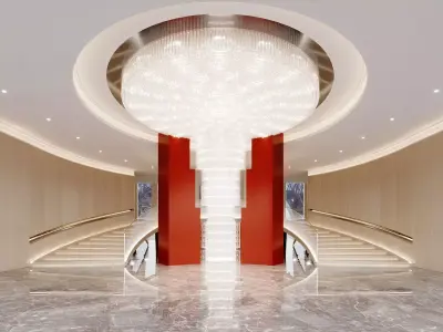 Luxury Staircase with Crystal Chandelier 3D model