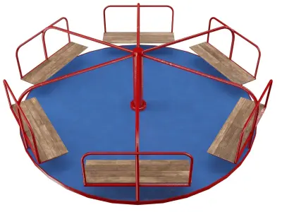 Roundabout circular table with benches Low-poly 3D model