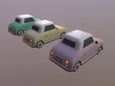 Cute Classic Car Set Low-poly 3D model
